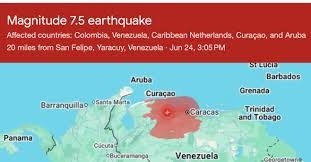 Mapa referencial del terremoto magnitud 7.5 cerca de San Felipe, Yaracuy, Venezuela